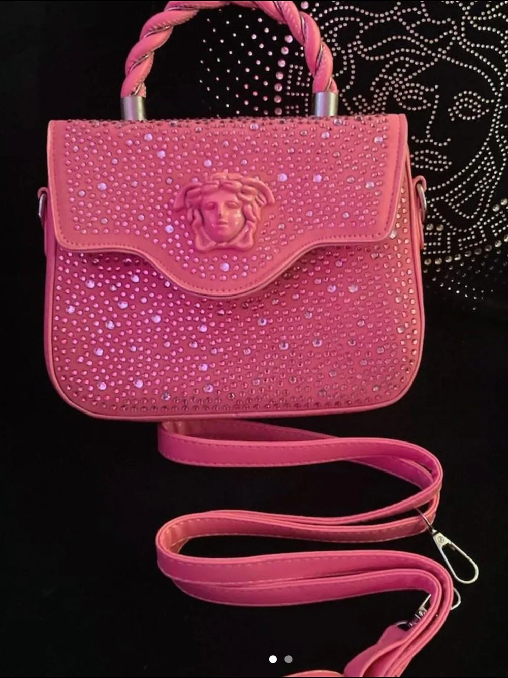Source Unknown Pink Crystal-Embellished Top Handle Bag